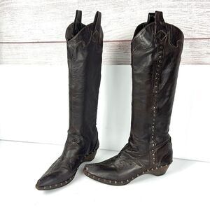 Materia Prima By Goffredo Fantini Western Brown Leather Studded Boots 37 US 6,5